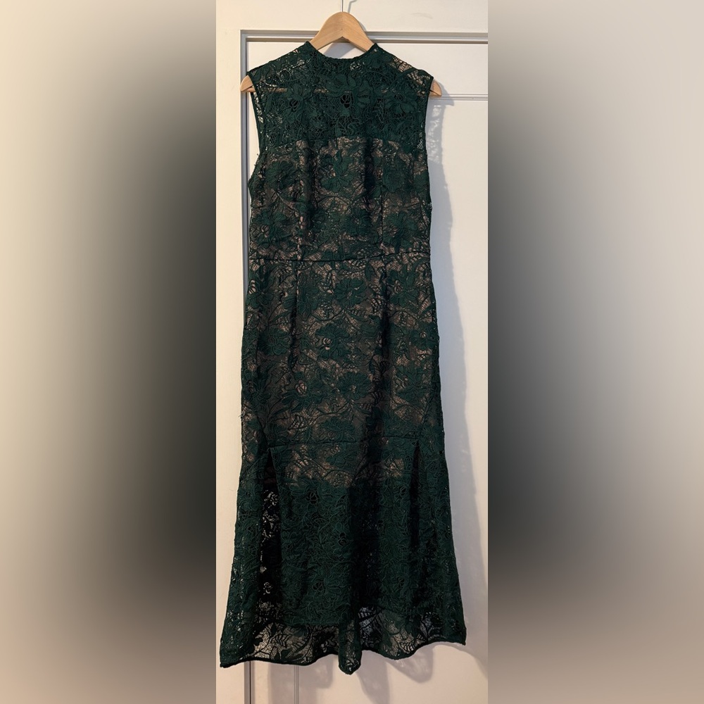 Chelsea28 Green Lace Illusion Midi Trumpet Dress Sz M